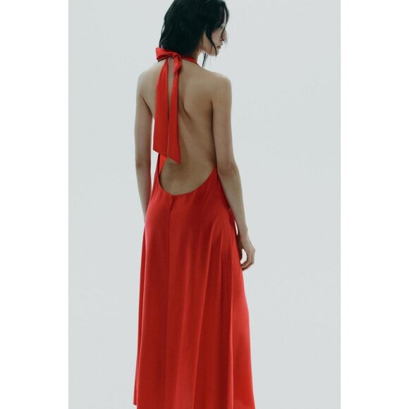 ZARA HALTER TIE MIDI DRESS - Picture 2 of 4